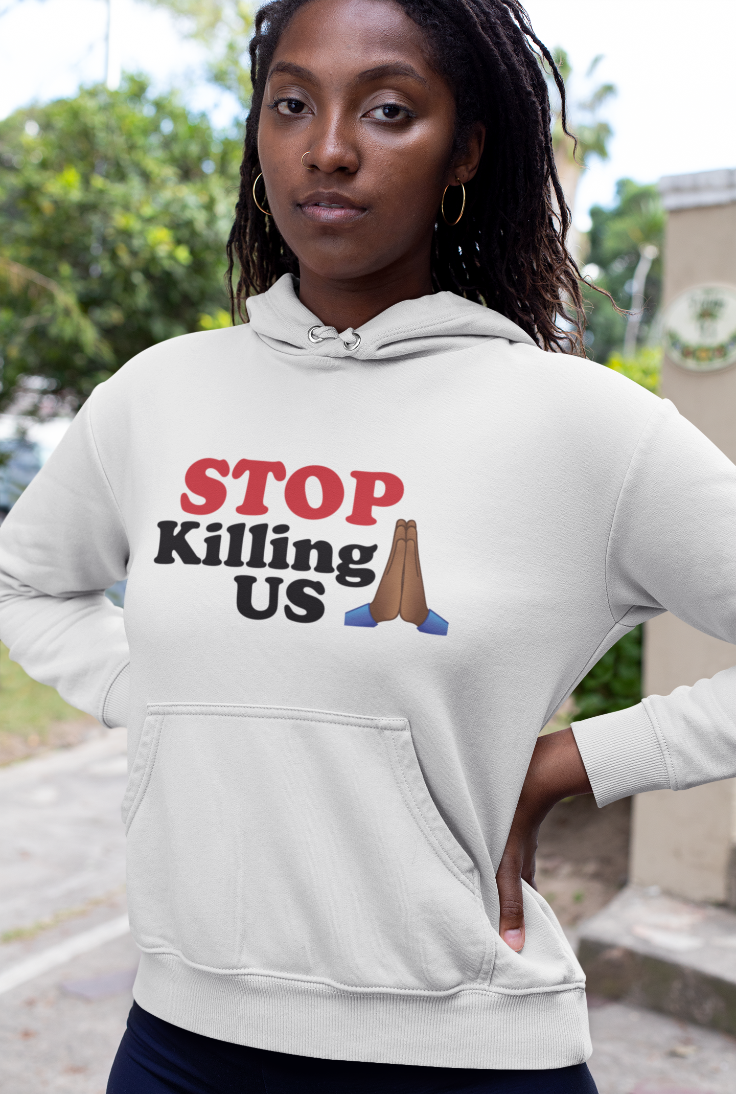 "Stop Killing Us" Unisex Hoodie (Available in Gray and White)